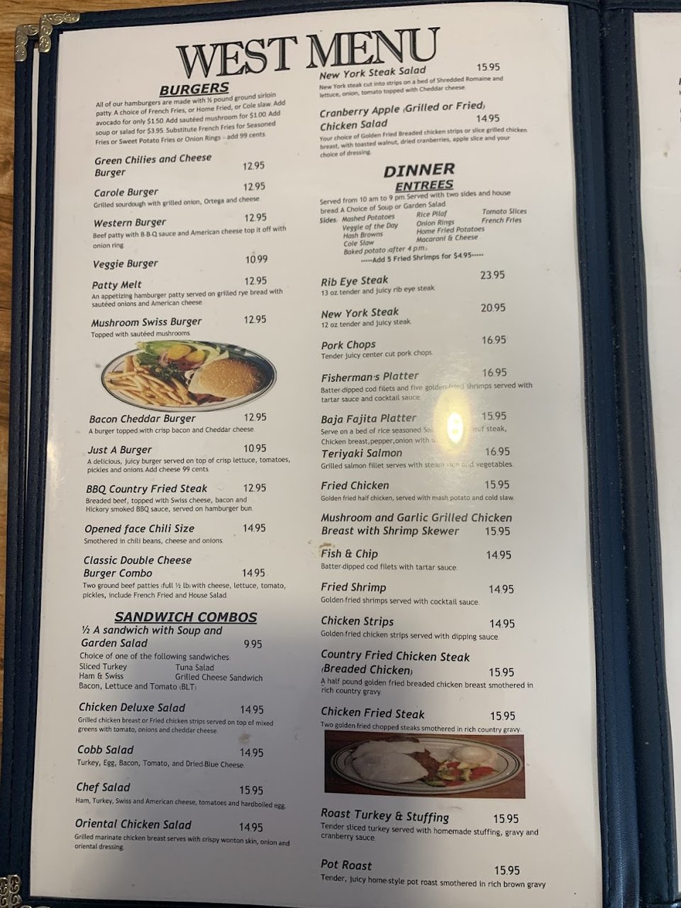 Restaurant menu laid out on a table.