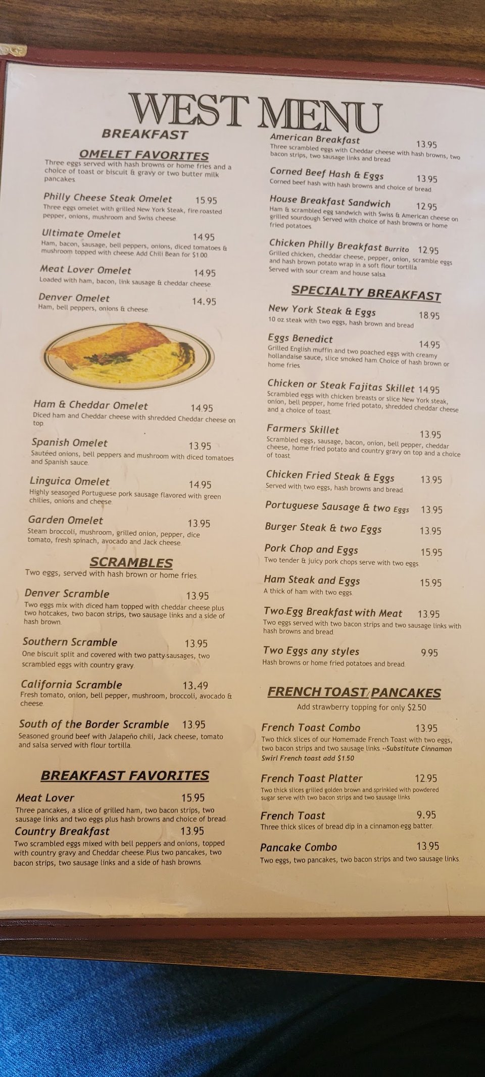 Mixed American and Thai dishes listed on menu.